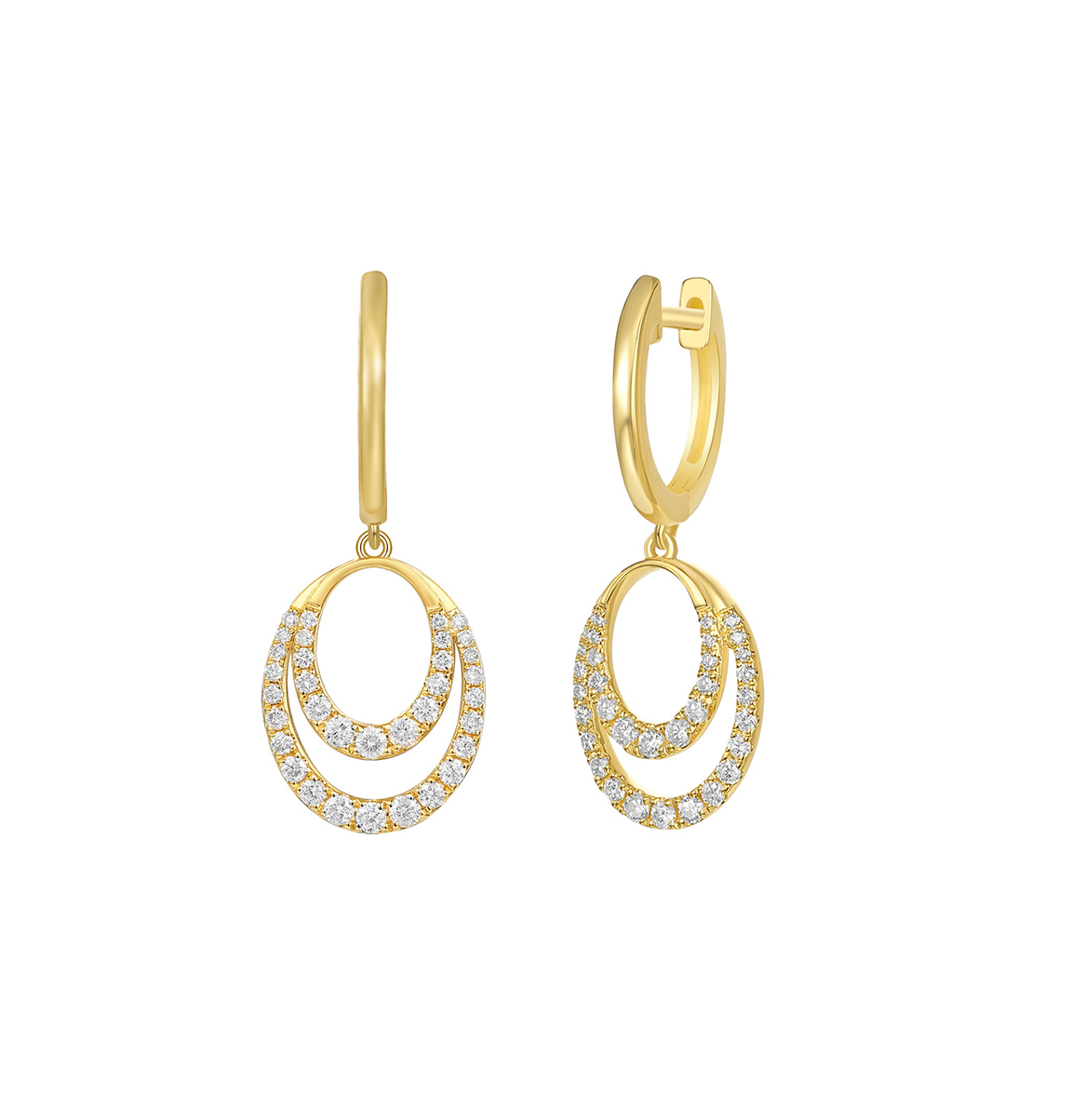 Sabel Collection Yellow Gold Diamond Double Oval Drop Earrings